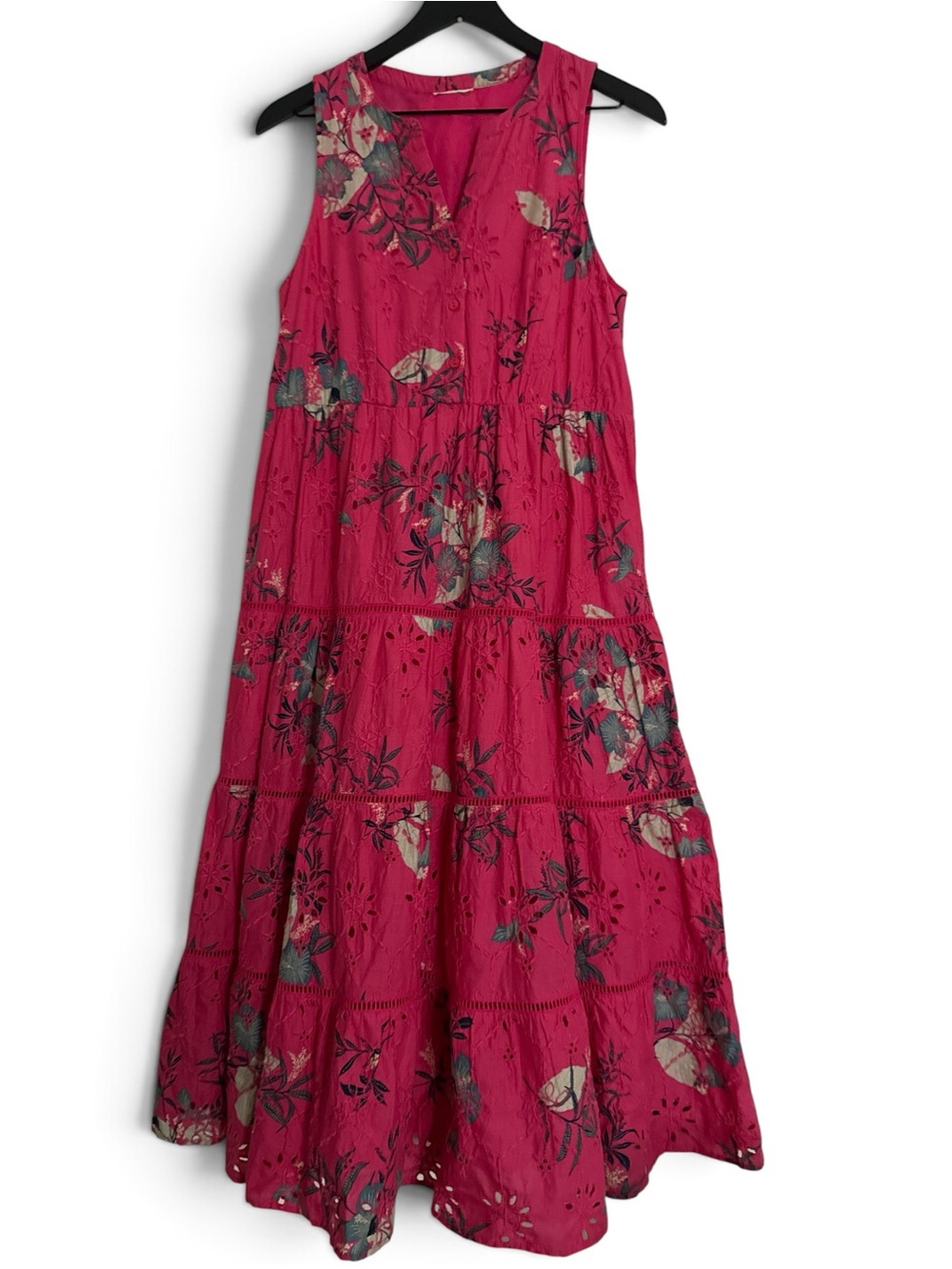 Johnny Was Fuchsia Floral Tiered Maxi Dress